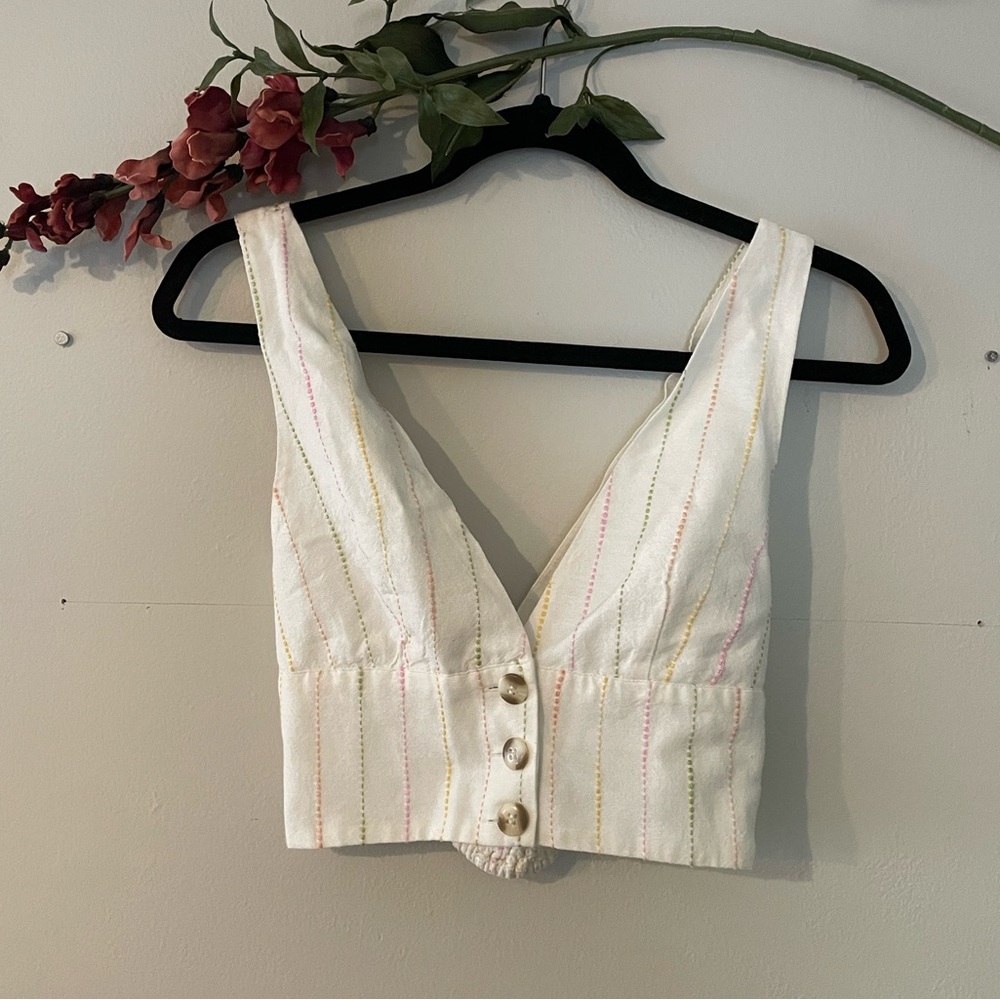 Forever 21 Cotton-Blend Cross Back White Crop Top Size S